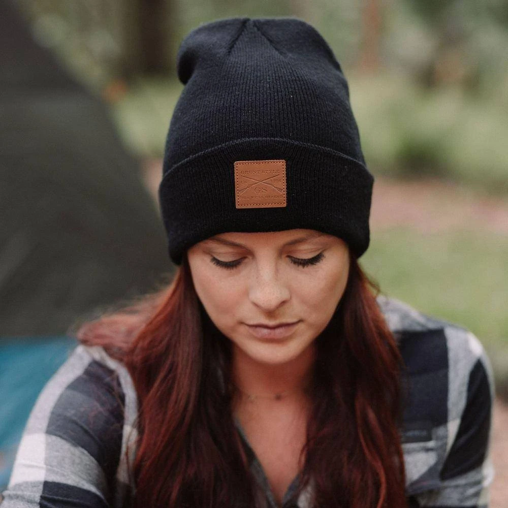 Accessories Leather Patch Cuffed Beanie - Black - Image 2