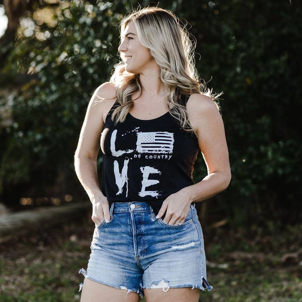 Women's Love Of Country Flowy Tank - Black - Image 4