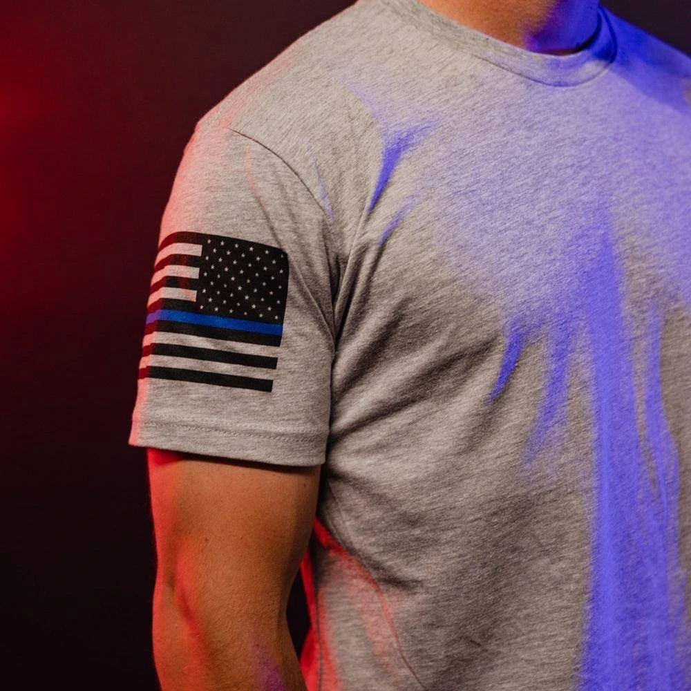 Blue Line Flag Basic T-Shirt - Heather Gray - Image 4