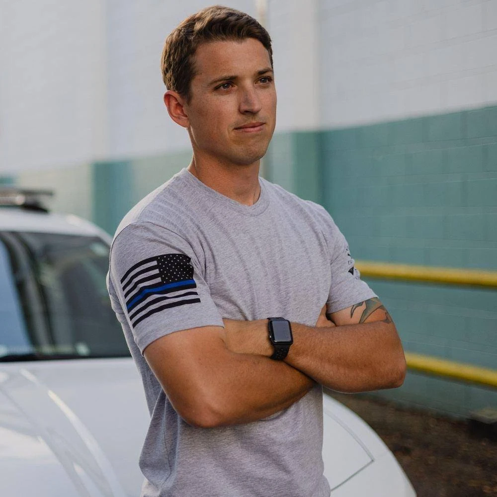 Blue Line Flag Basic T-Shirt - Heather Gray - Image 2