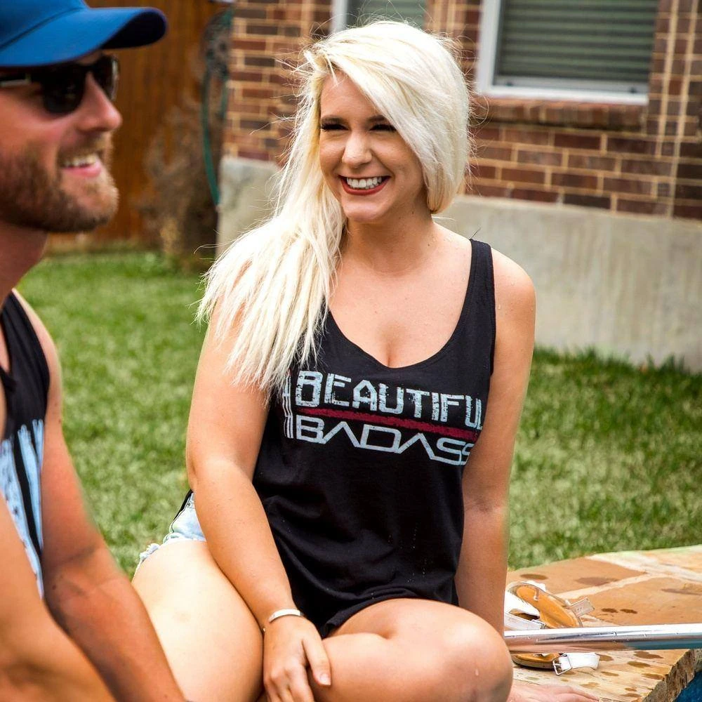 Women's Beautiful Badass Flowy Tank - Black - Image 3