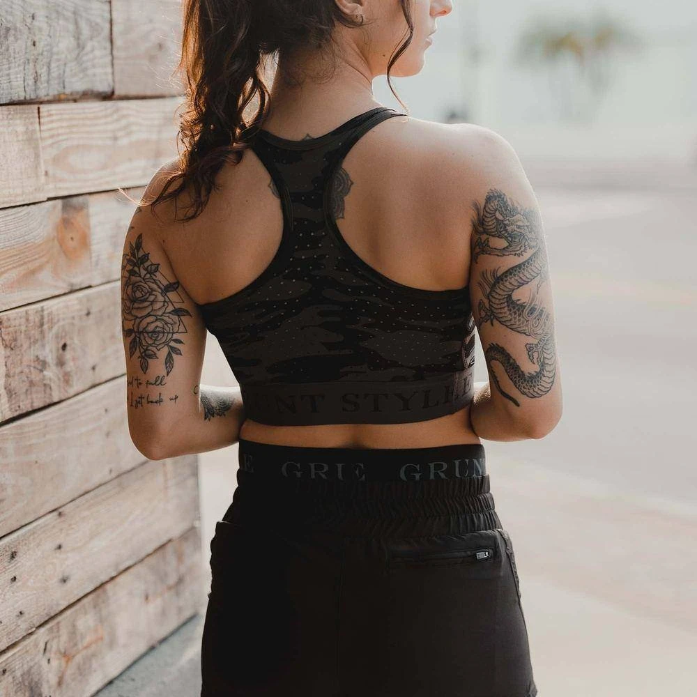 Women's Racerback Sports Bra - Black Camo - Image 6