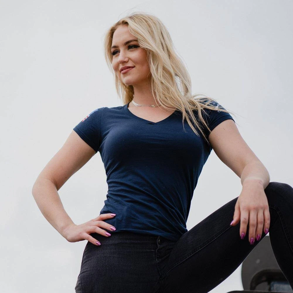 Women's Full Color Flag Basic V-Neck - Midnight Navy