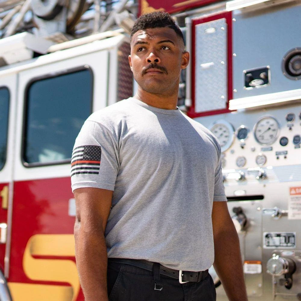 Red Line Flag T-Shirt - Dark Heather Grey - Image 2