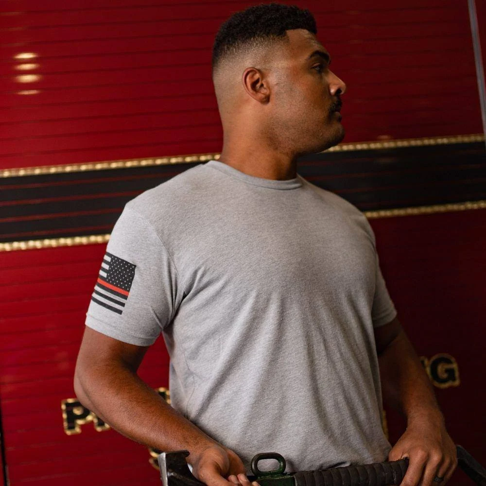 Red Line Flag T-Shirt - Dark Heather Grey - Image 4