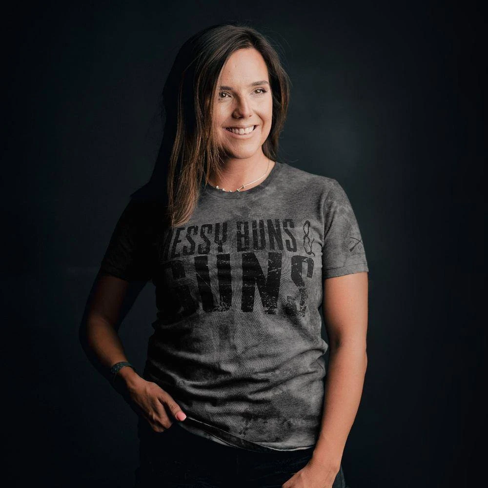 Women's Messy Buns & Guns T-Shirt - Black Wash