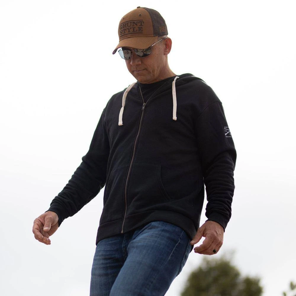 Premium Basic Full-Zip Hoodie - Black - Image 3