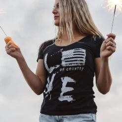 Women's Love Of Country V-Neck - Black