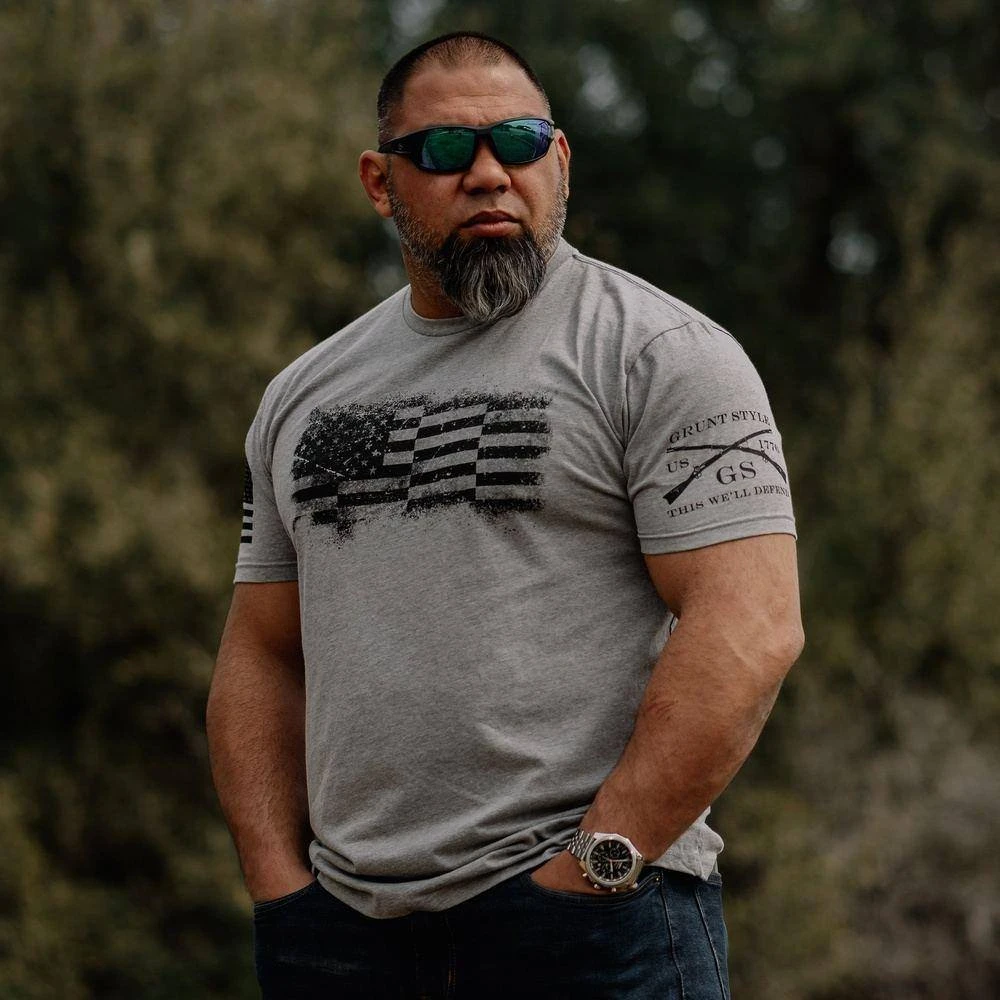 Bar Flag T-Shirt - Dark Heather Gray - Image 2