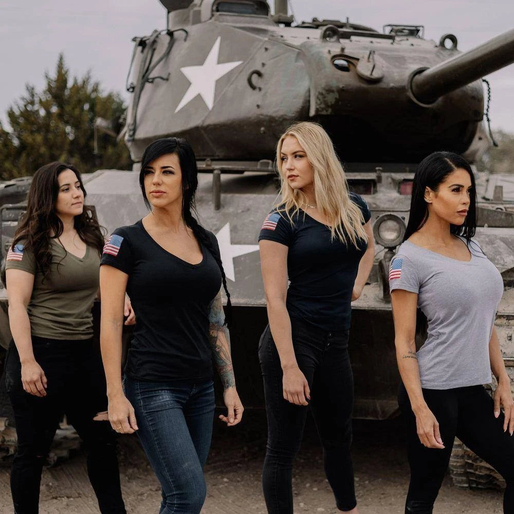 Women's Full Color Flag Basic V-Neck - Midnight Navy - Image 3