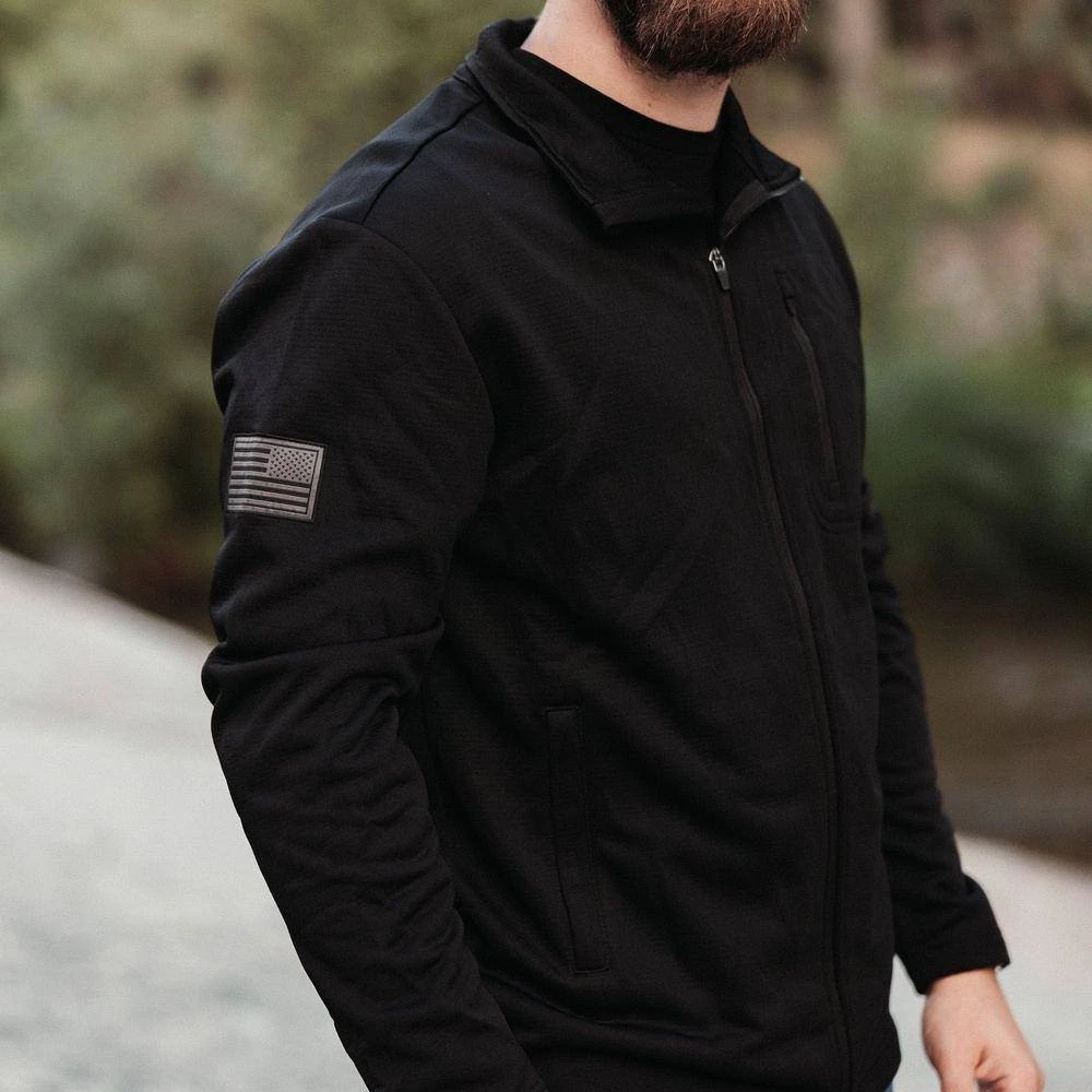 Men's Waffle Top Full-Zip Jacket - Black - Image 2