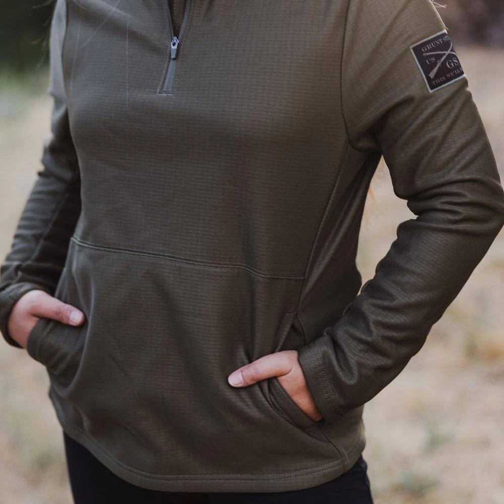 Women's 1/2 Zip Waffle Top - Military Green - Image 3