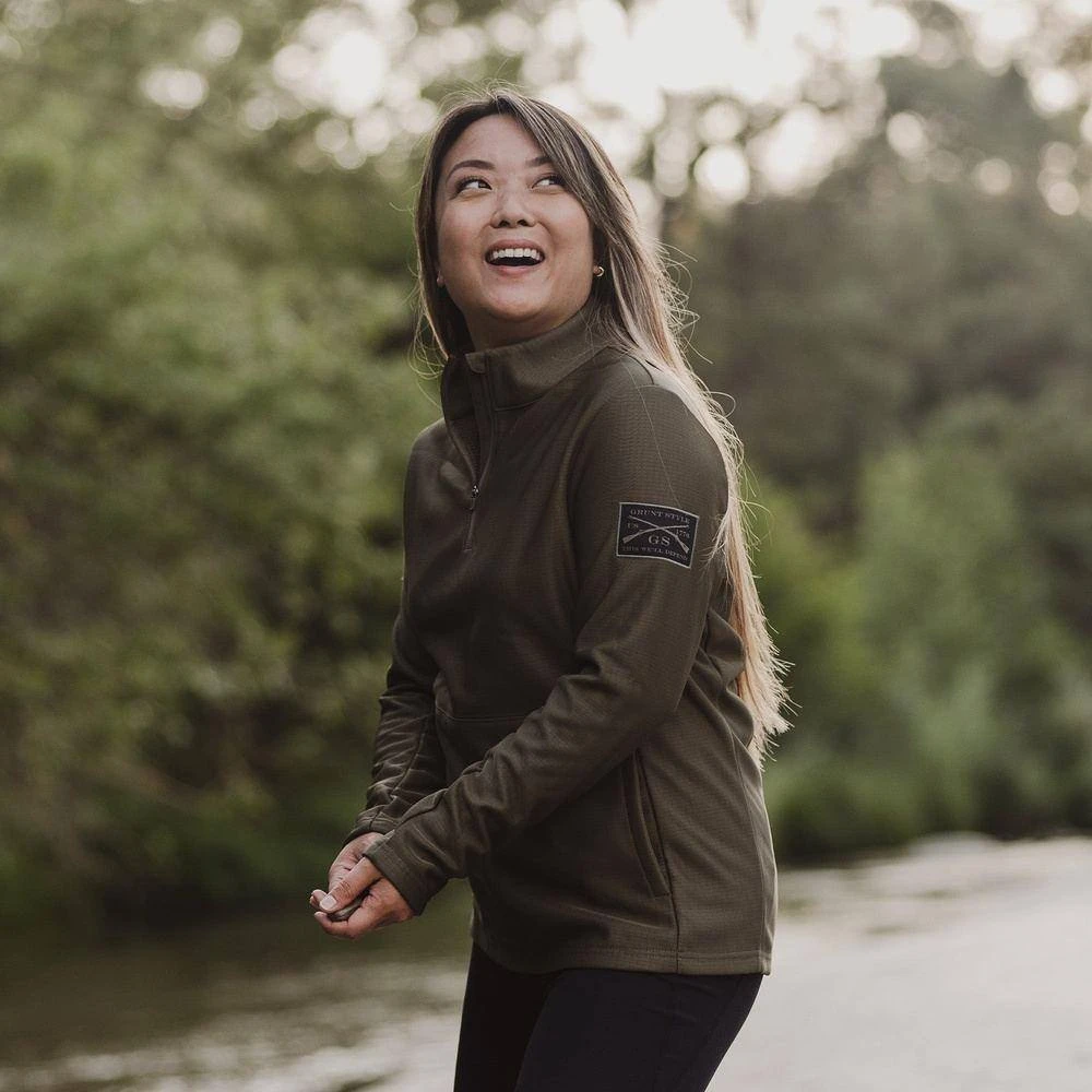 Women's 1/2 Zip Waffle Top - Military Green - Image 4