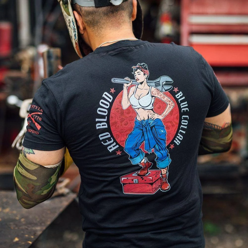 Red Blood Blue Collar™ Pinup T-Shirt - Black - Image 6