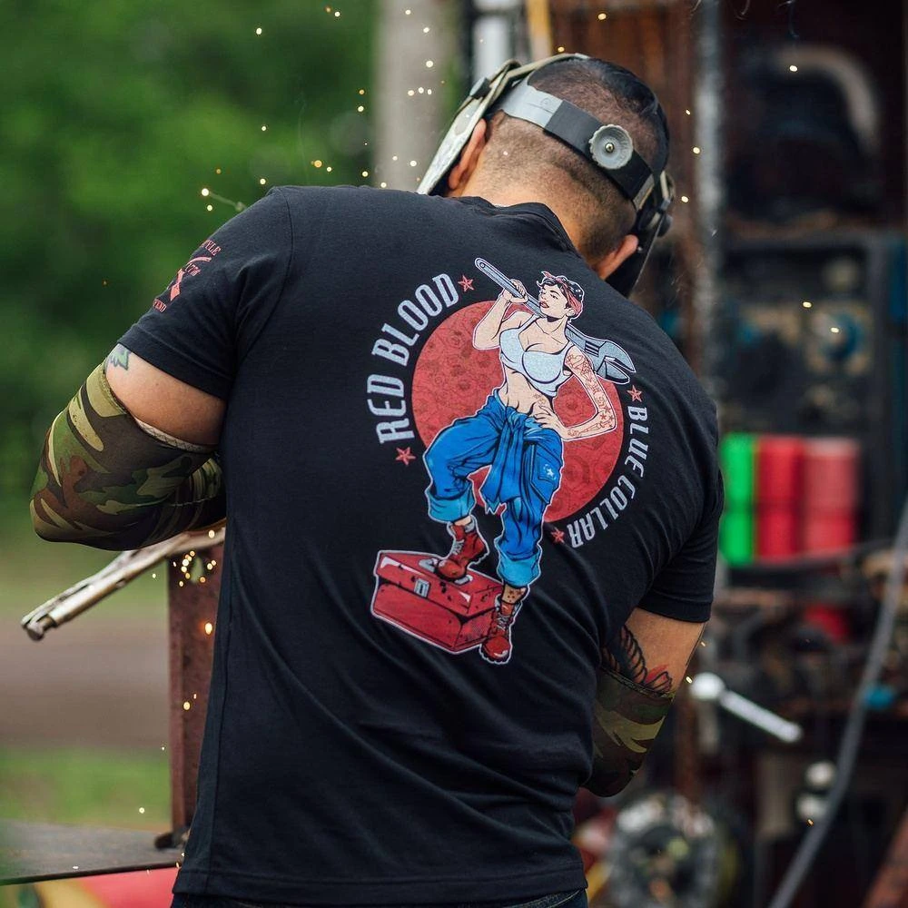 Red Blood Blue Collar™ Pinup T-Shirt - Black - Image 5