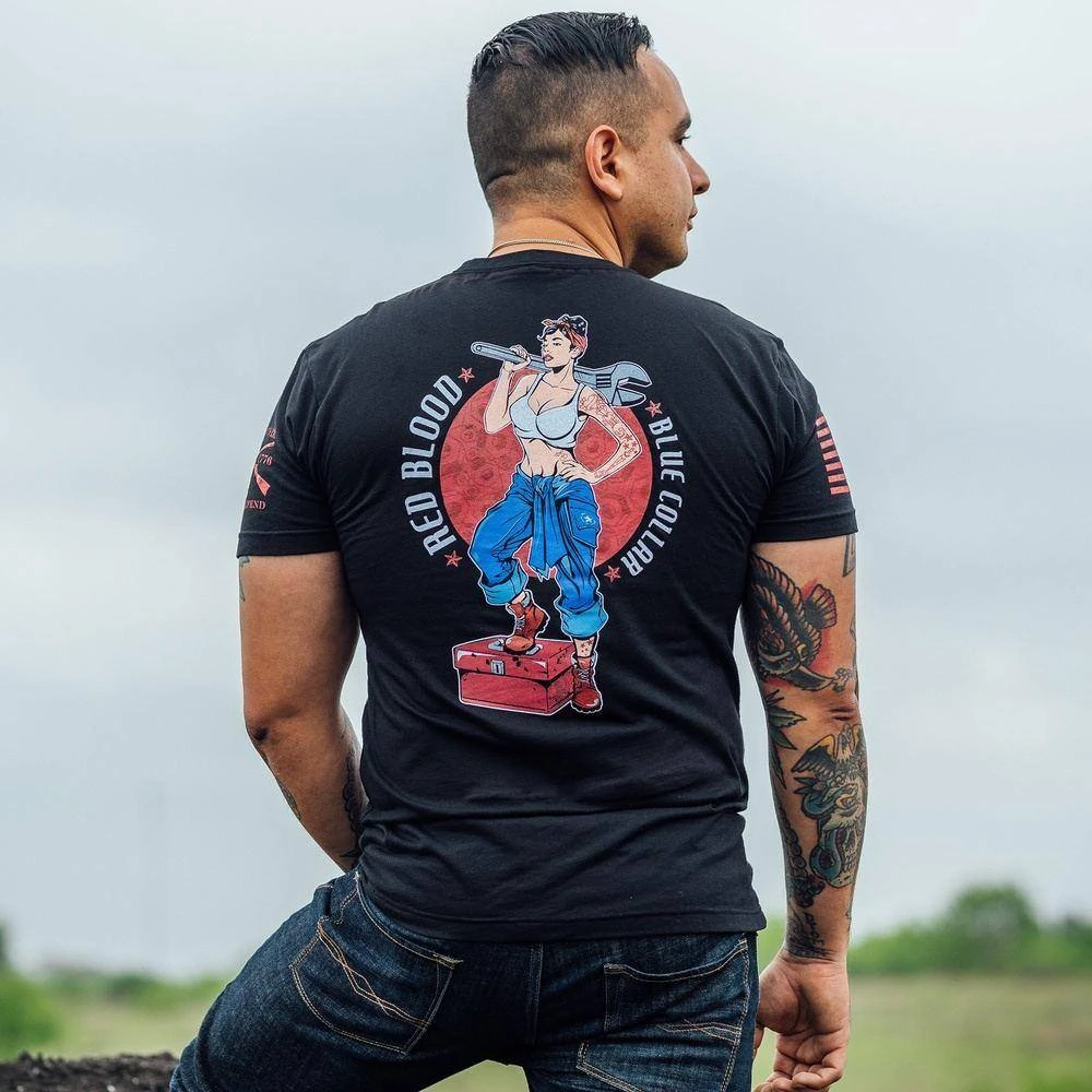 Red Blood Blue Collar™ Pinup T-Shirt - Black - Image 4