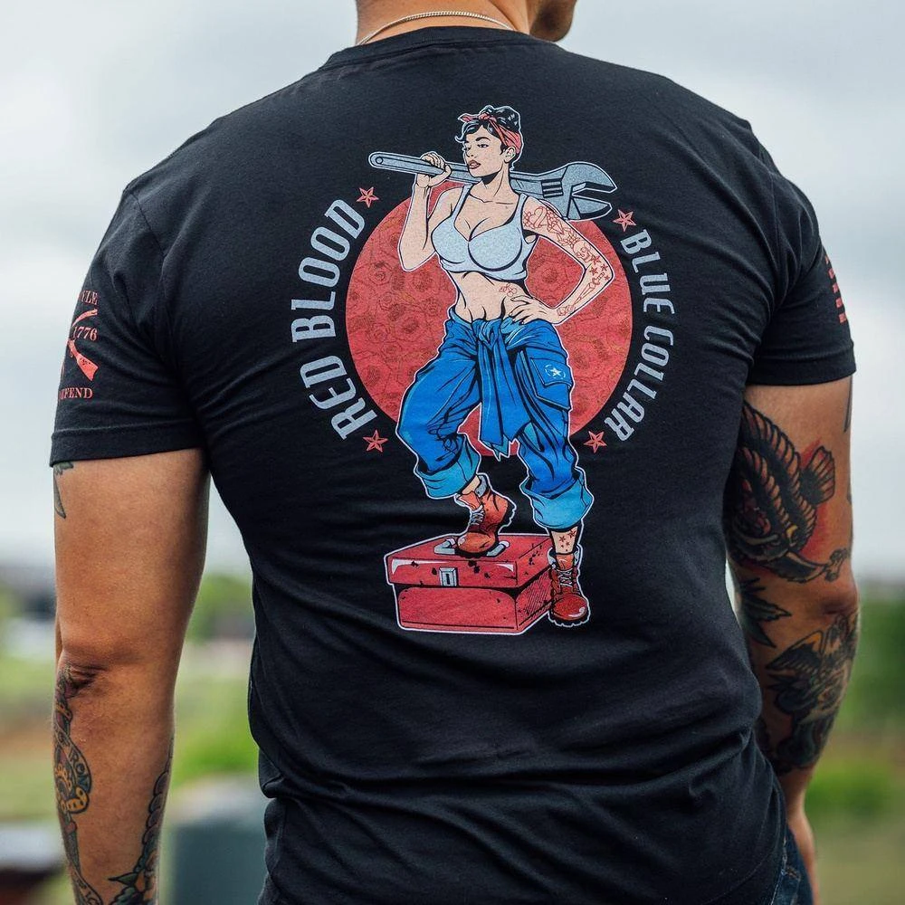 Red Blood Blue Collar™ Pinup T-Shirt - Black - Image 2