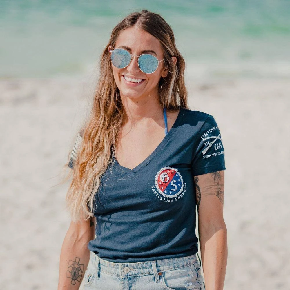 Women's Kick Ass Brewing V-Neck - Midnight Navy - Image 2