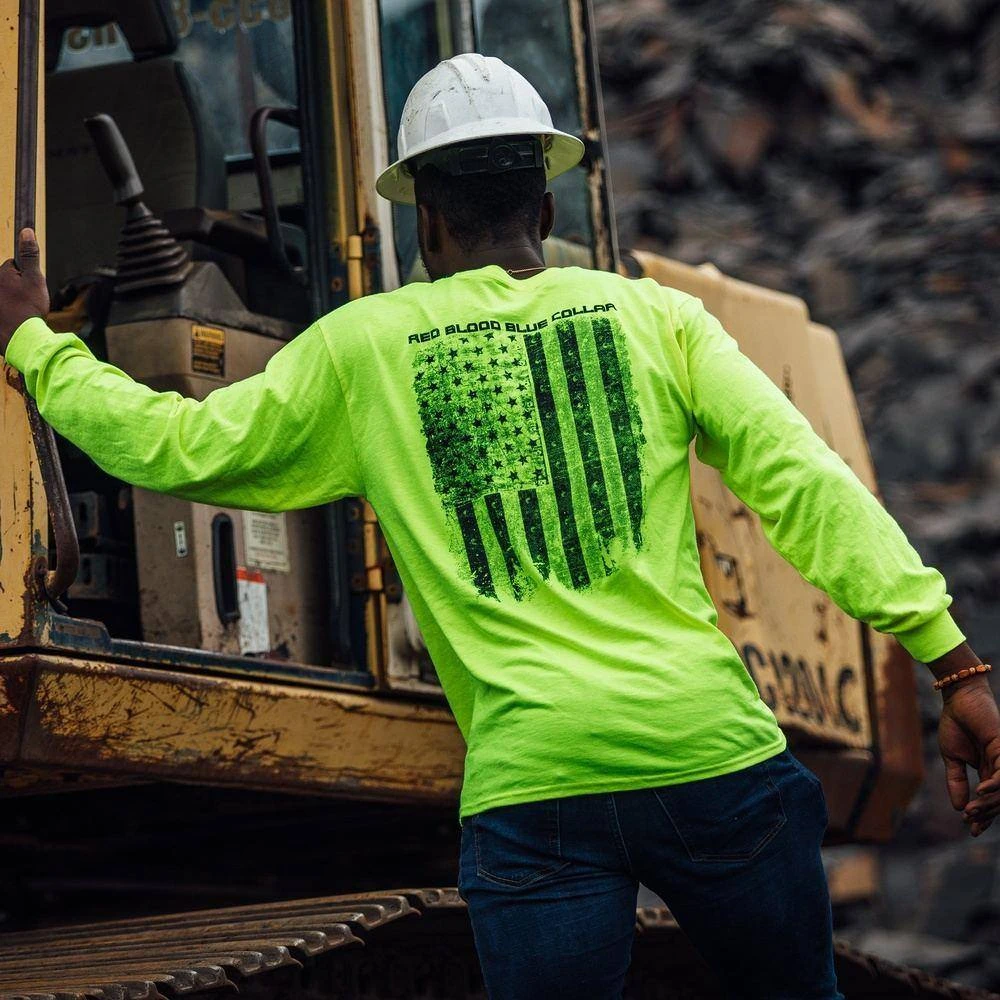 Red Blood Blue Collar™ Long Sleeve - Safety Green - Image 3