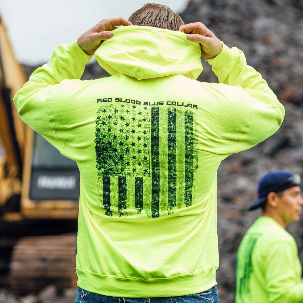 Red Blood Blue Collar™Hoodie - Safety Green - Image 2
