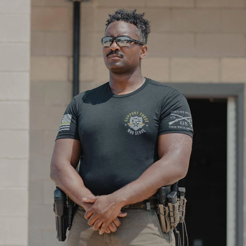 Support Those Who Serve Green Line T-Shirt - Black - Image 2