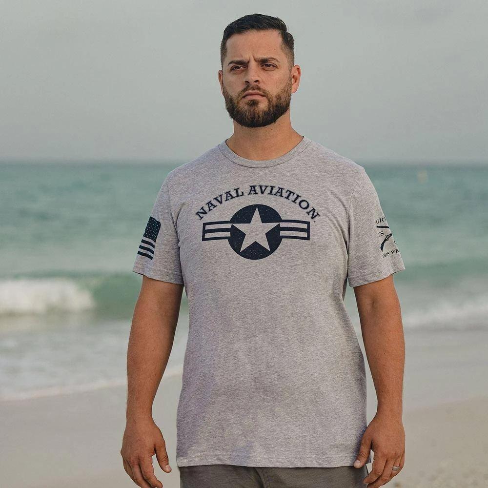 USN - Naval Aviation T-Shirt - Athletic Grey - Image 3