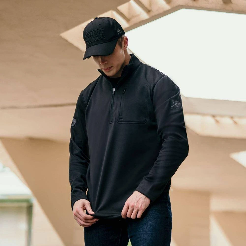 Men's 1/2 Zip Waffle Top - Black - Image 5