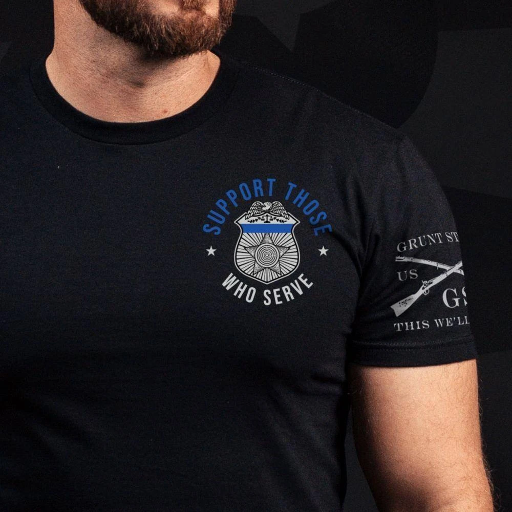 Blue Line Support Those Who Serve T-Shirt - Black - Image 2