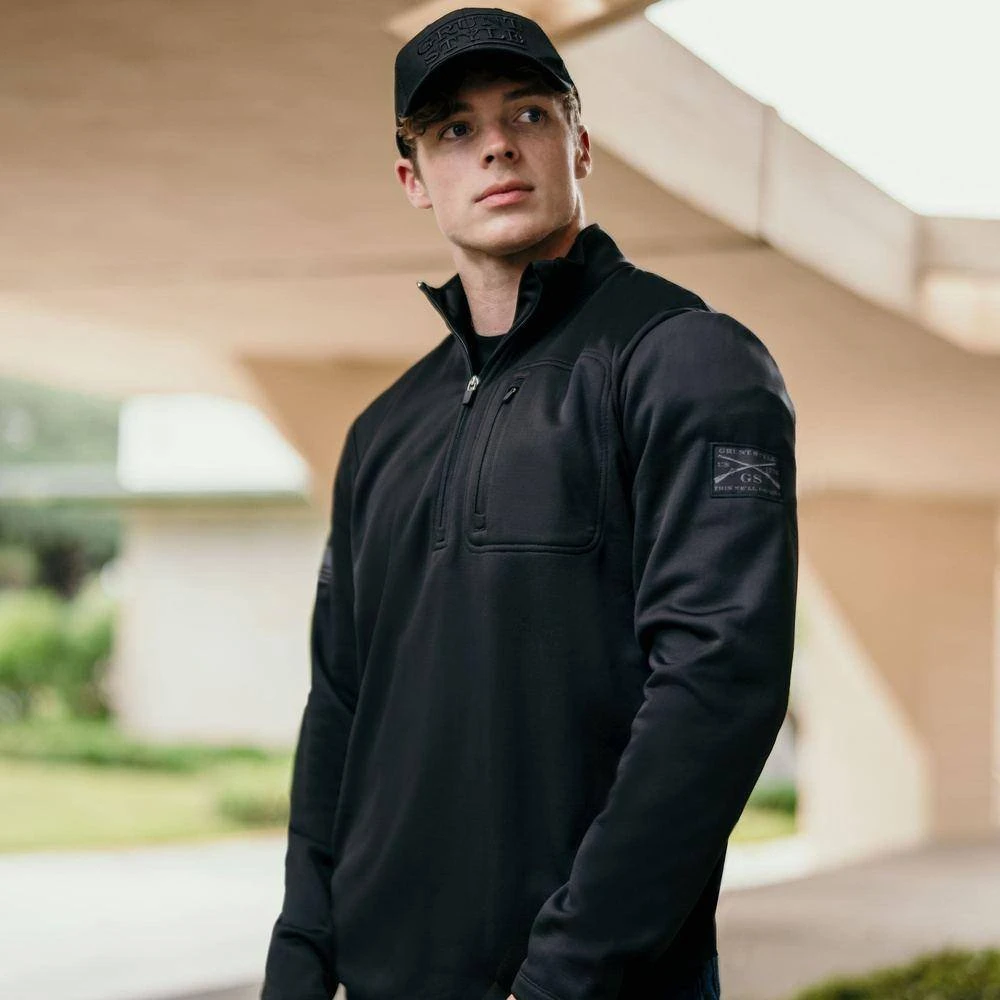 Men's 1/2 Zip Waffle Top - Black - Image 2