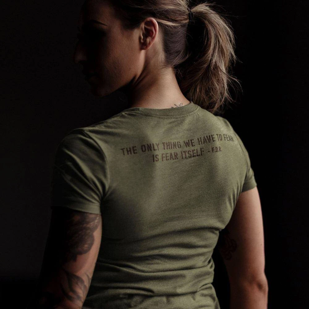 Women's Fear Less Training T-Shirt- Military Green - Image 7