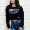Women's Vintage American Long Sleeve Cropped T-Shirt - Black