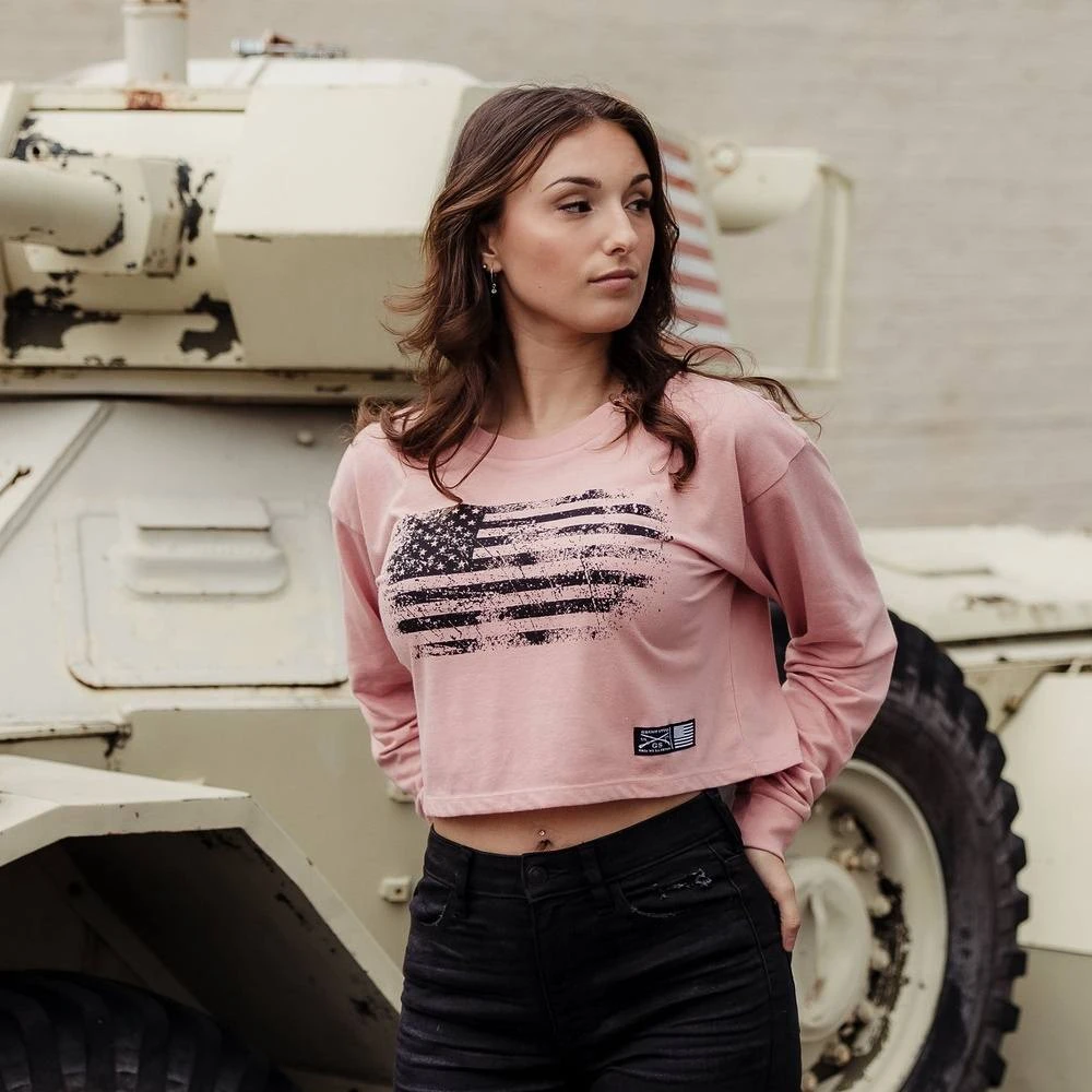 Women's Vintage American Long Sleeve Cropped T-Shirt - Desert Pink - Image 5