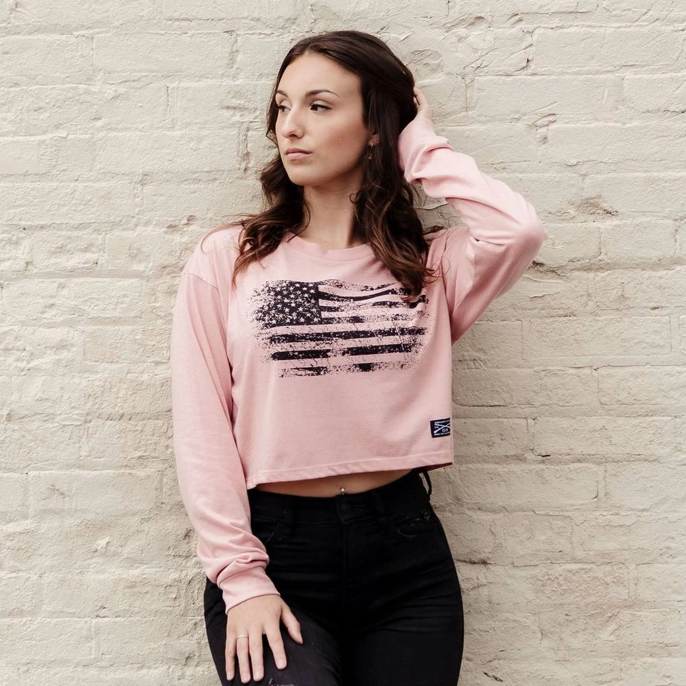 Women's Vintage American Long Sleeve Cropped T-Shirt - Desert Pink