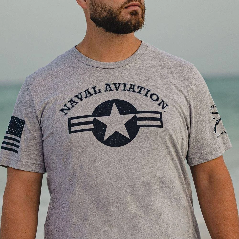 USN - Naval Aviation T-Shirt - Athletic Grey - Image 2