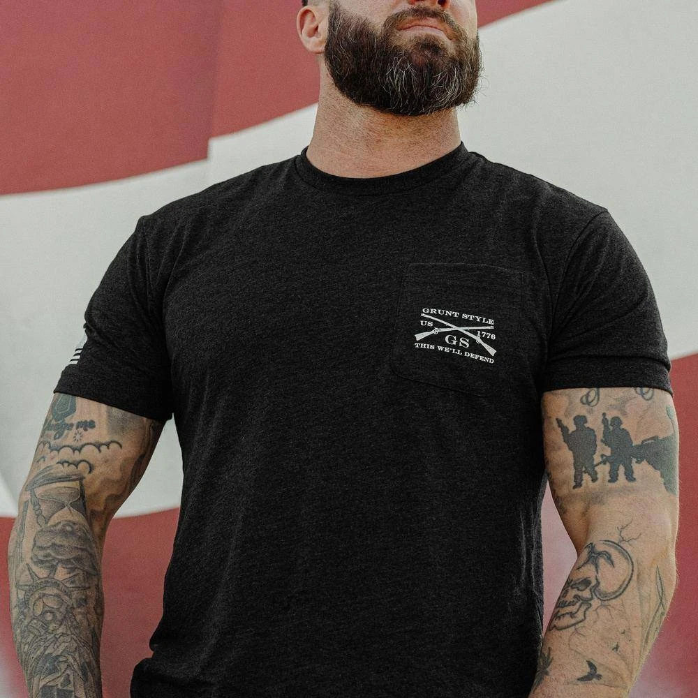 Rifle Flag Pocket T-Shirt - Black Heather - Image 5