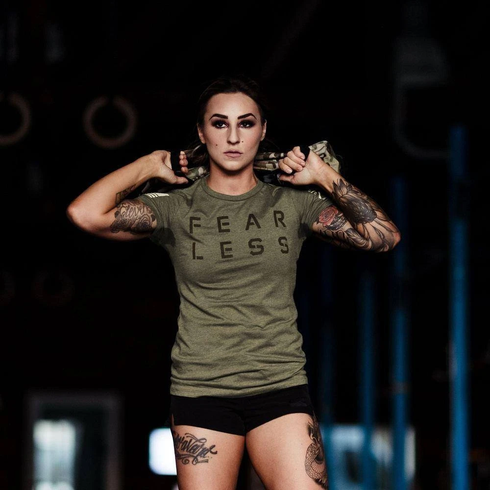 Women's Fear Less Training T-Shirt- Military Green - Image 4