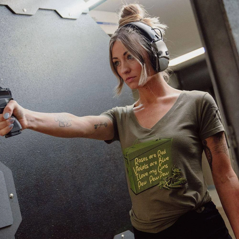 Women's Love Guns Poem V-Neck - Military Green - Image 5