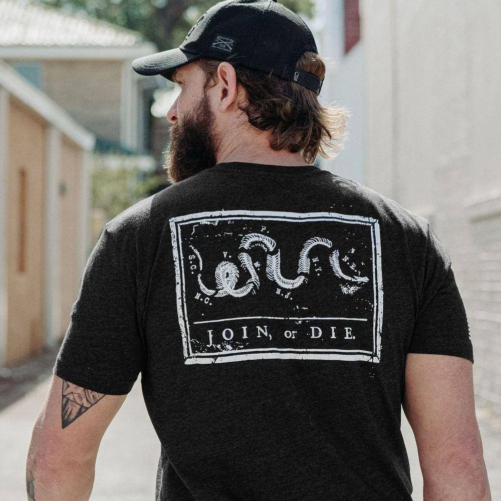 Join Or Die Pocket T-Shirt - Black Heather - Image 5