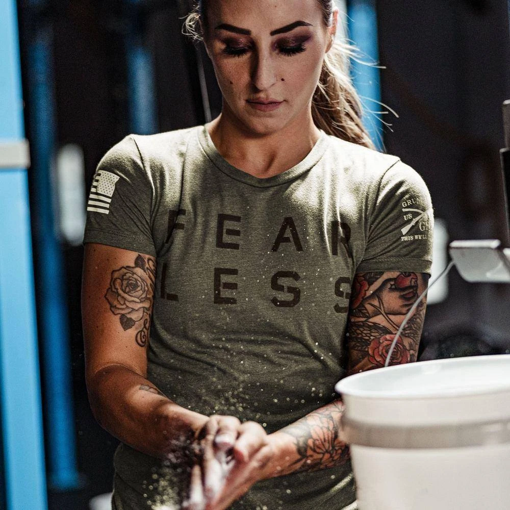 Women's Fear Less Training T-Shirt- Military Green - Image 2