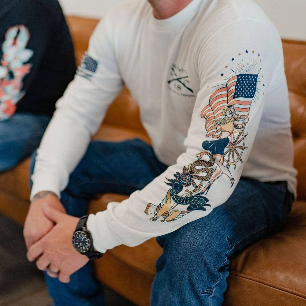 Nautical Pinup Long Sleeve - White - Image 4