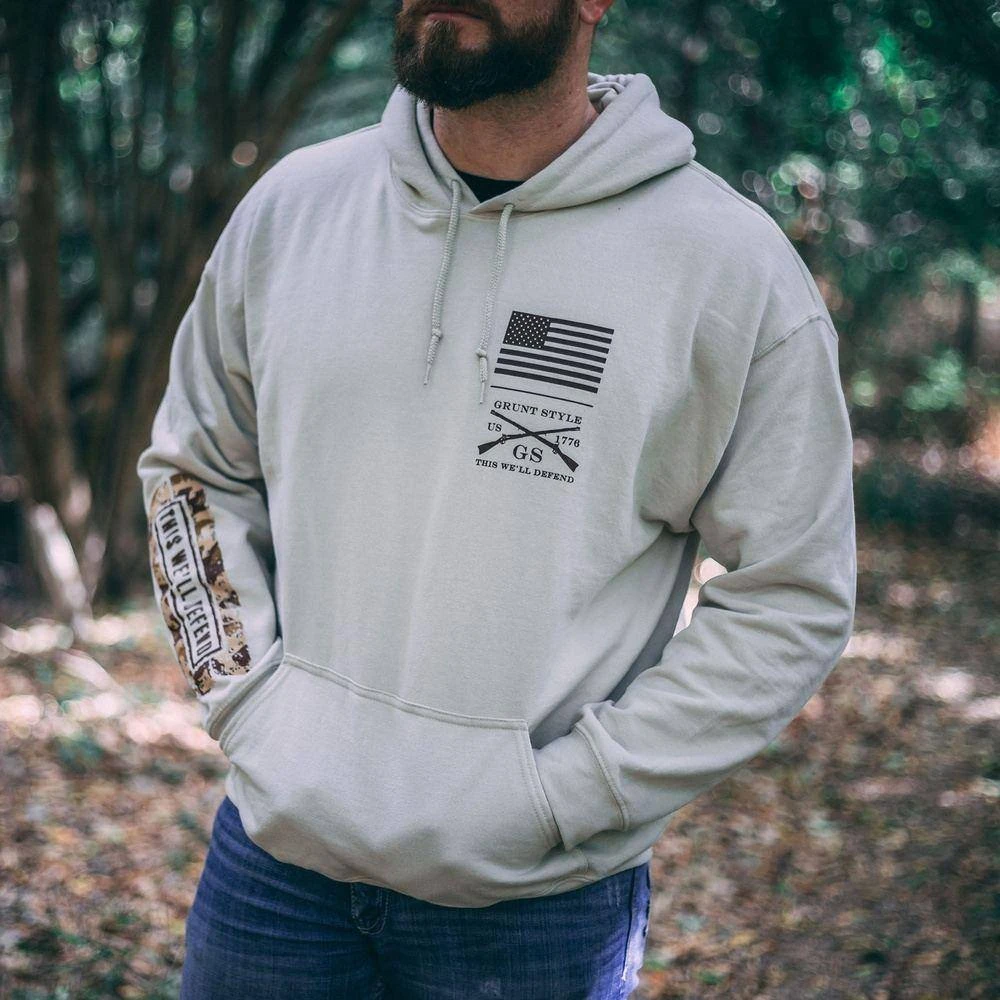 This We'll Defend Sleeve Hoodie - Desert Camo - Image 2
