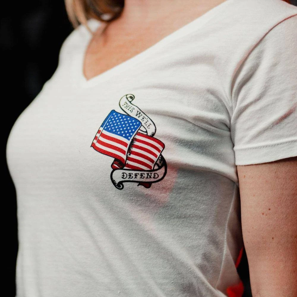 Women's No Sacrifice No Victory V-Neck - White - Image 2