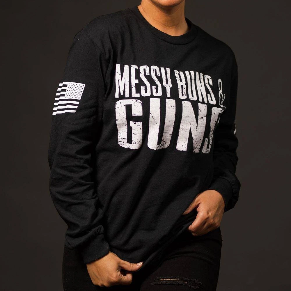 Women's Messy Buns & Guns Long Sleeve - Black - Image 4