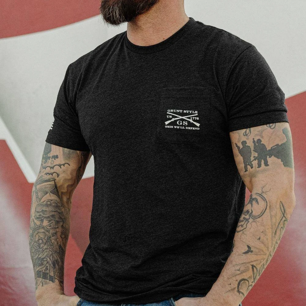 Rifle Flag Pocket T-Shirt - Black Heather - Image 3