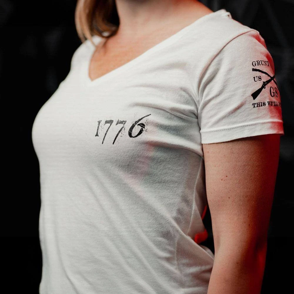 Women's 1776 Flag V-Neck - White - Image 2