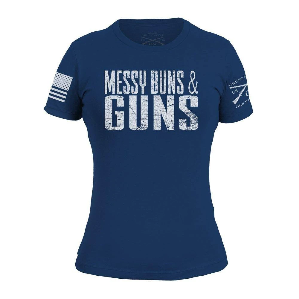 Women's Messy Buns And Guns T-Shirt - Royal - Image 2