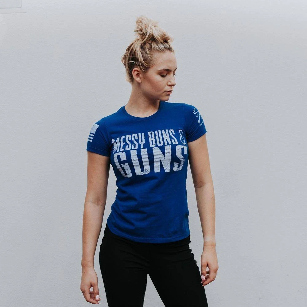 Women's Messy Buns And Guns T-Shirt - Royal - Image 3