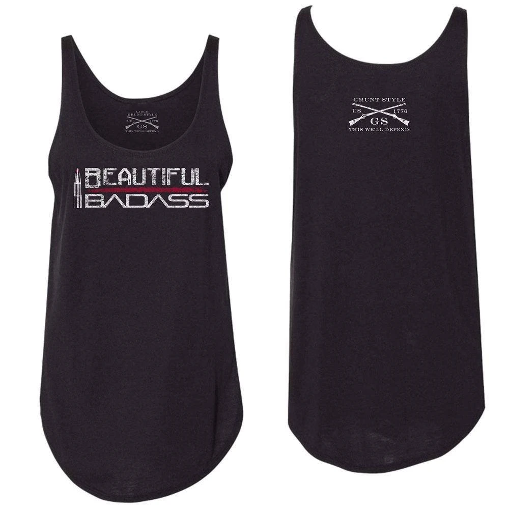 Women's Beautiful Badass Flowy Tank - Black - Image 2