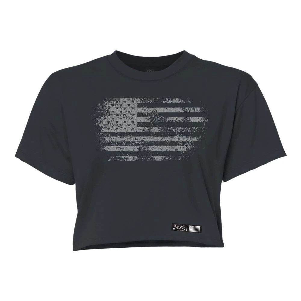 Women's Vintage American Flag Cropped T-Shirt - Heavy Metal - Image 2