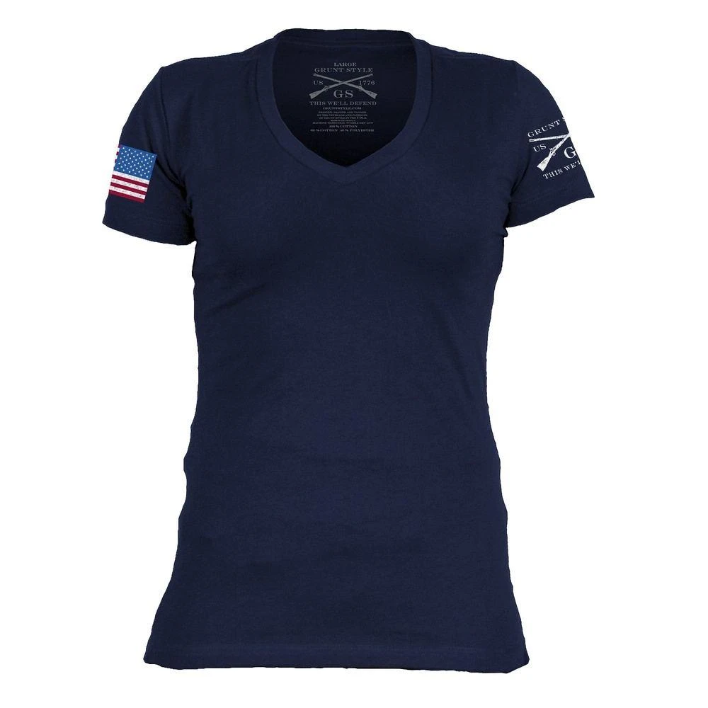 Women's Full Color Flag Basic V-Neck - Midnight Navy - Image 2